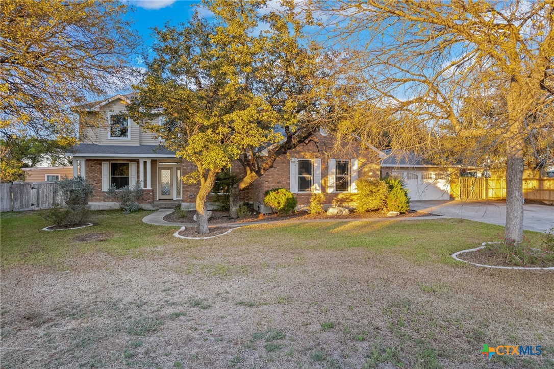 a view of a big house with a tree in the yard