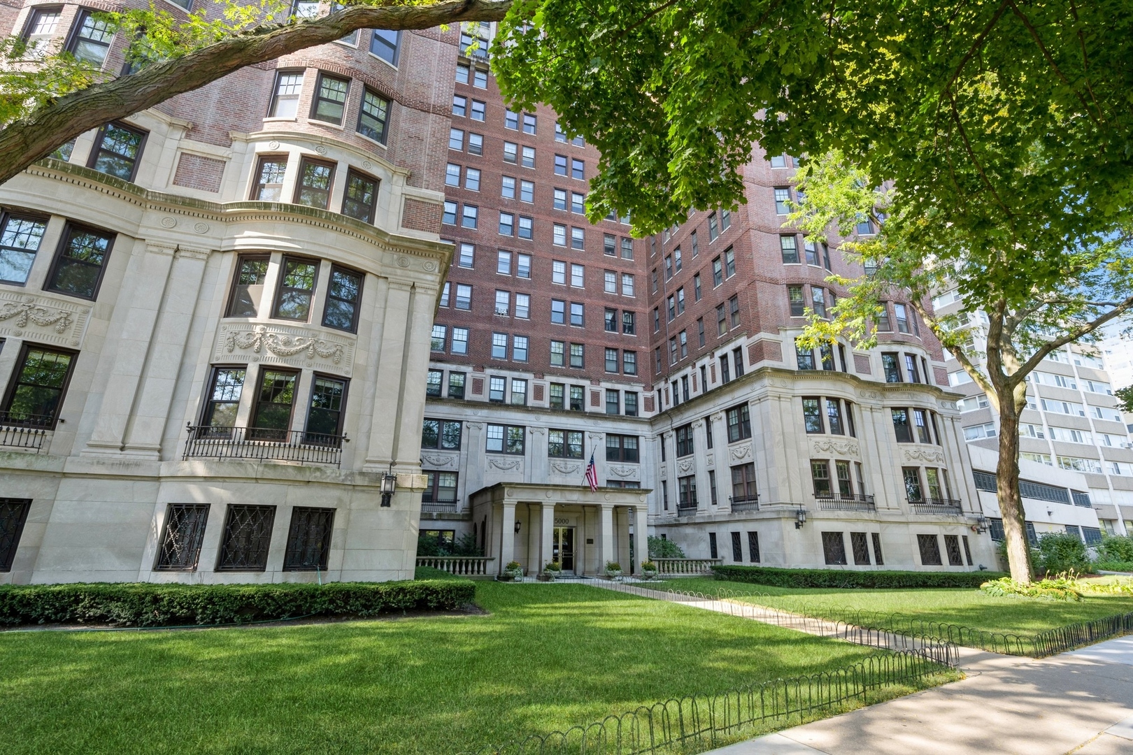 a large building with a yard