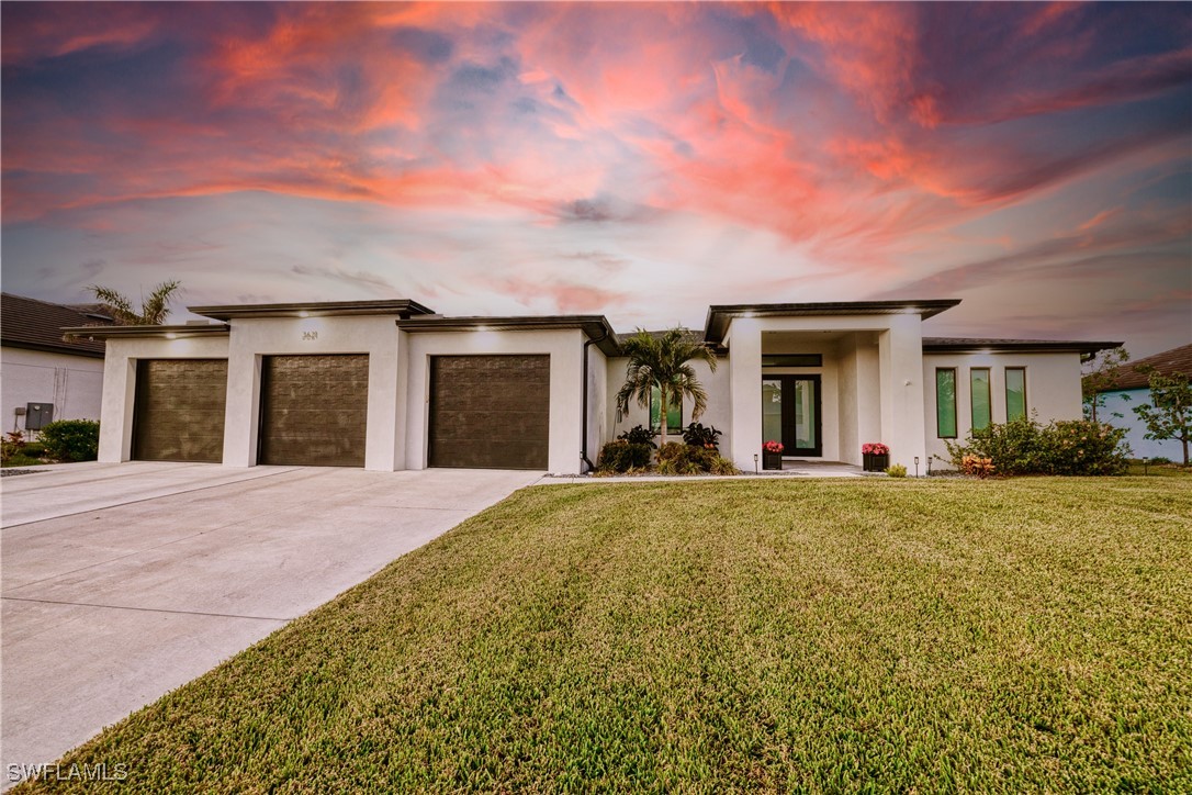 front view of a house with a yard