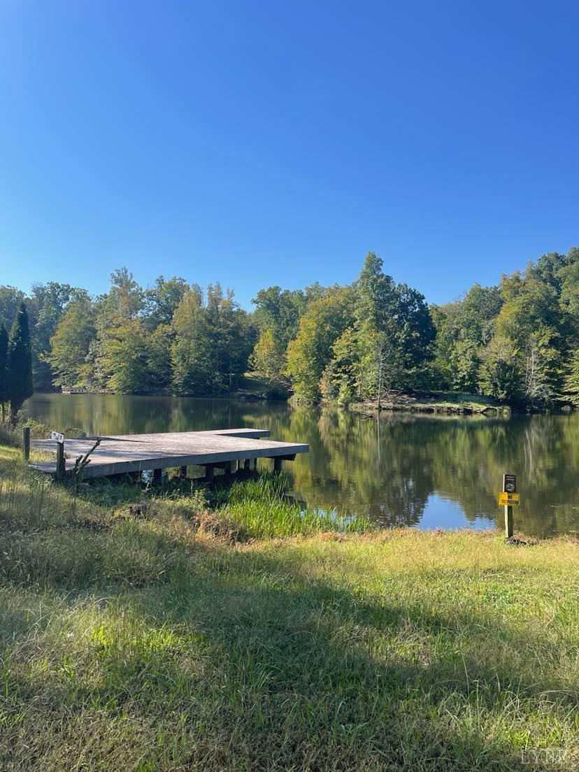 a view of a lake with a mountain in the background