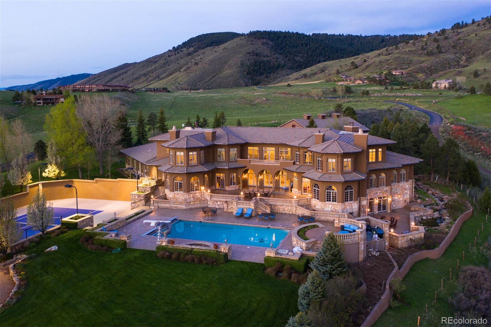 an aerial view of a house with a garden