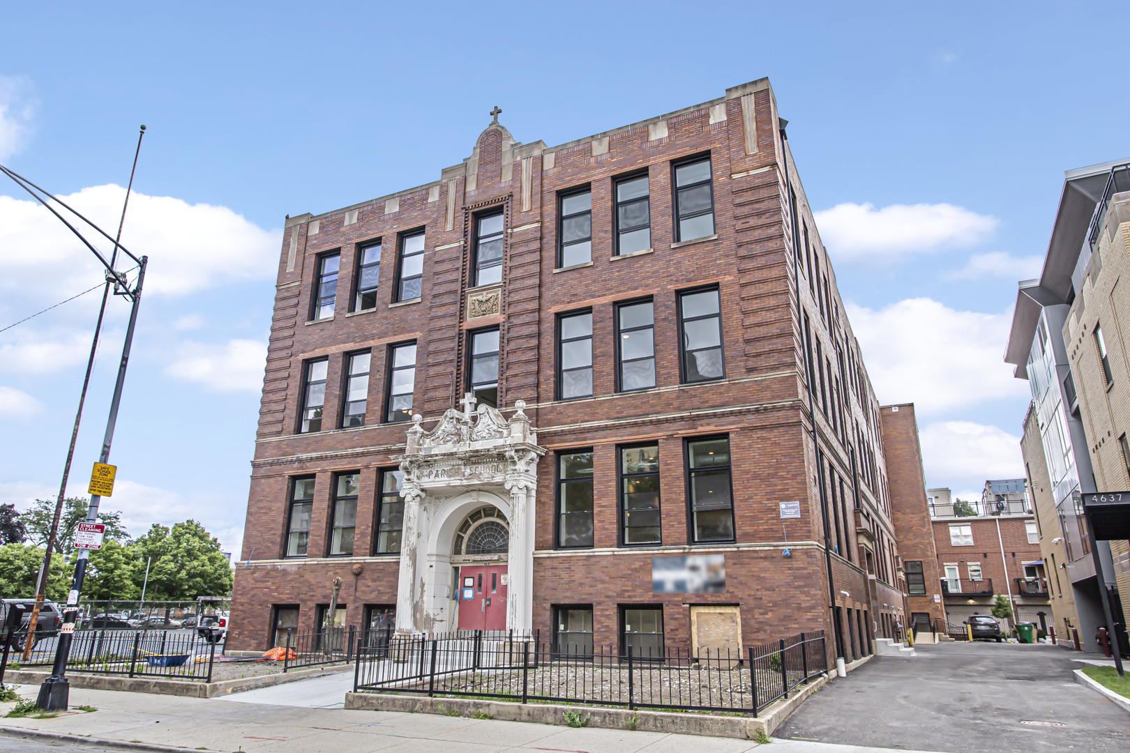 a front view of a building