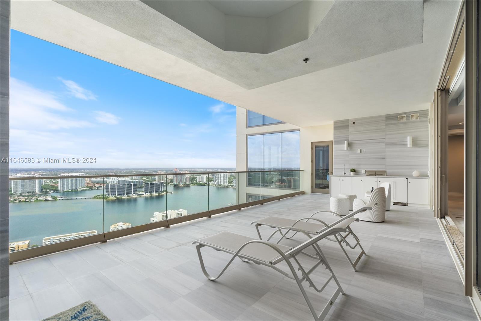 a view of a balcony with city view