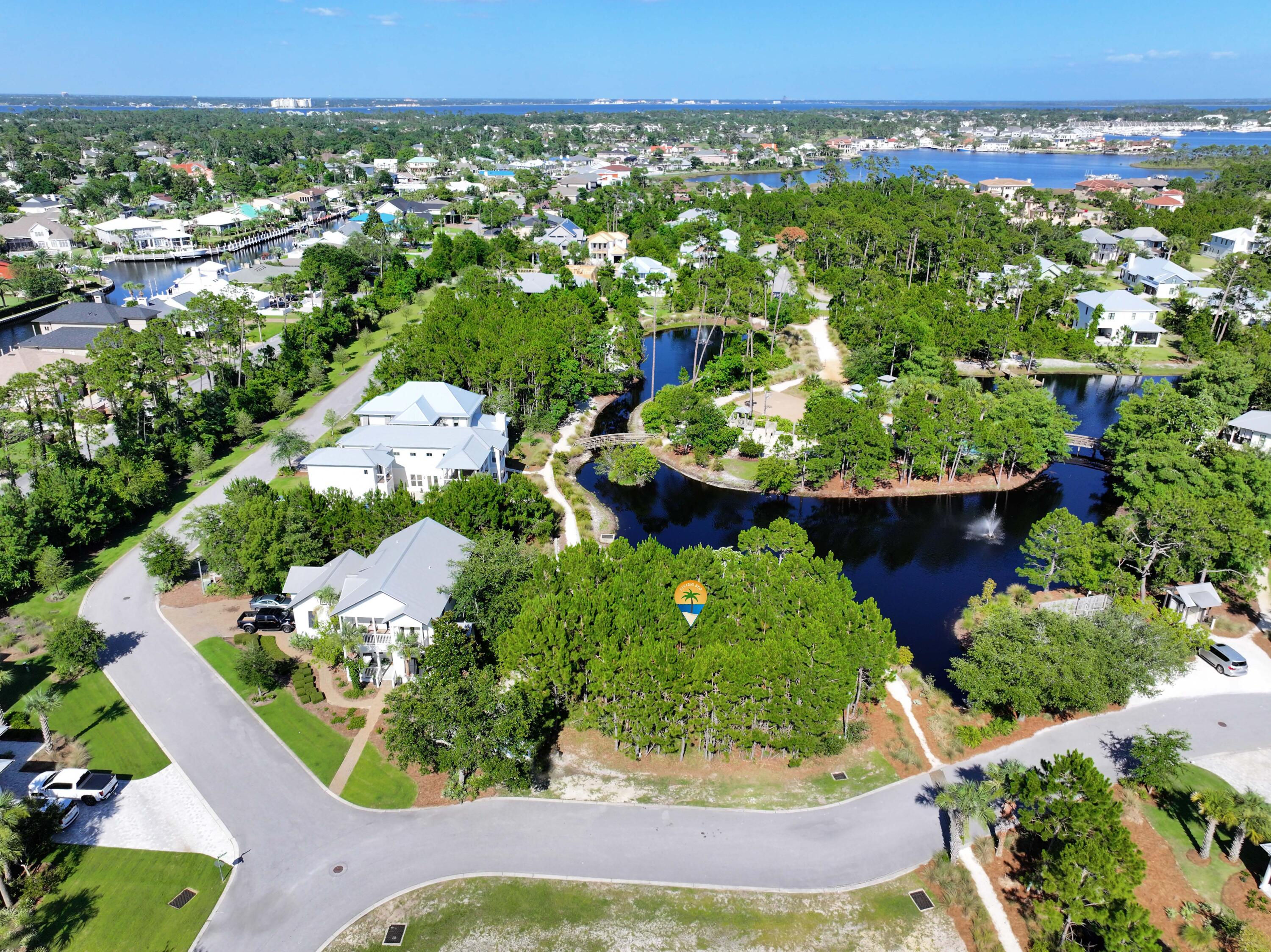 an aerial view of a house with a garden