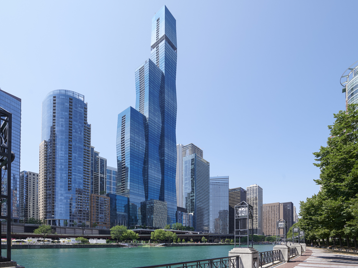 a city view with tall buildings