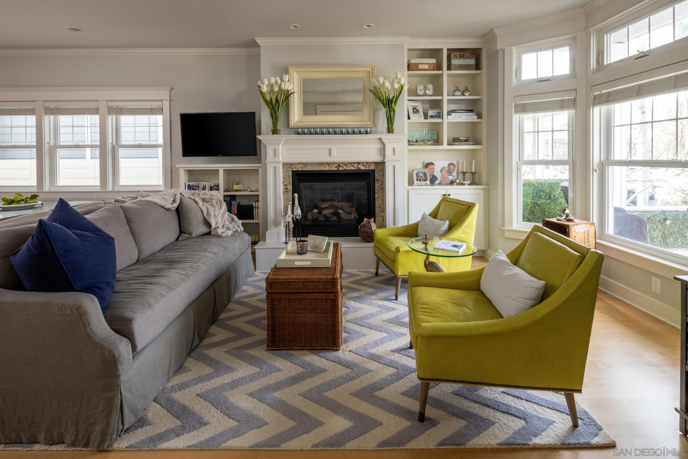 a living room with furniture fireplace and a flat screen tv