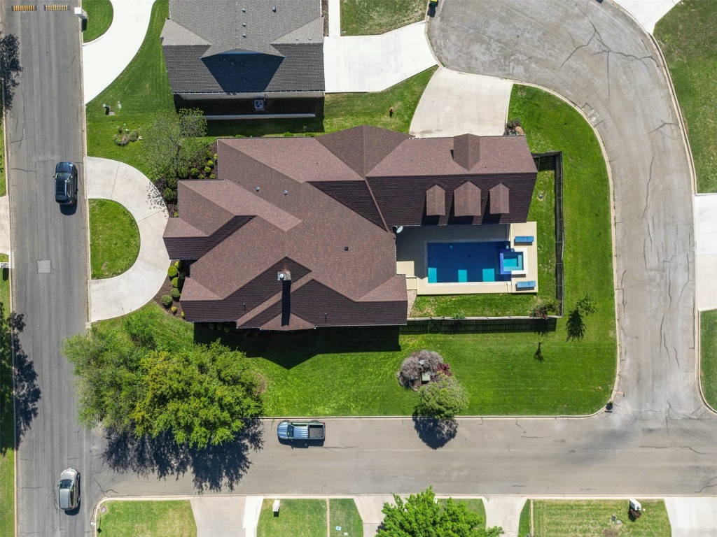 an aerial view of a house