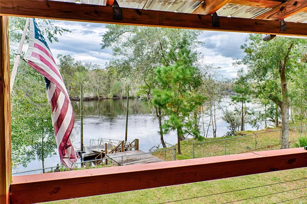 a view of a lake from a window