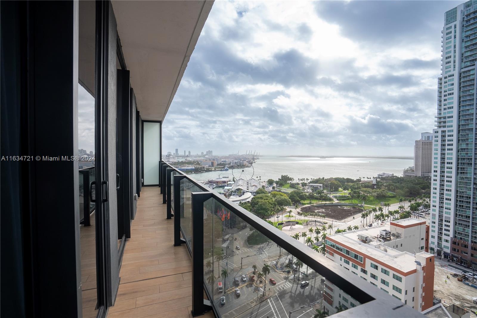 a view of a balcony with city view