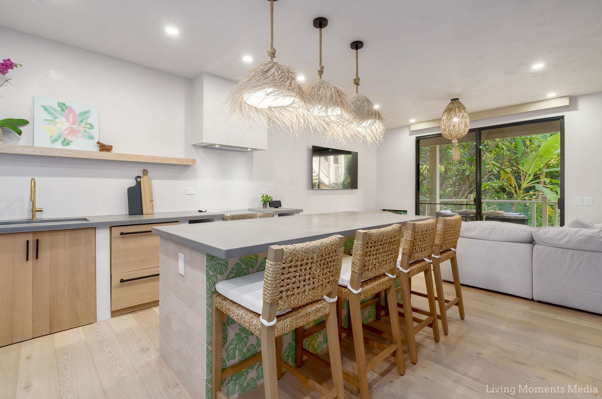 a kitchen with cabinets and window