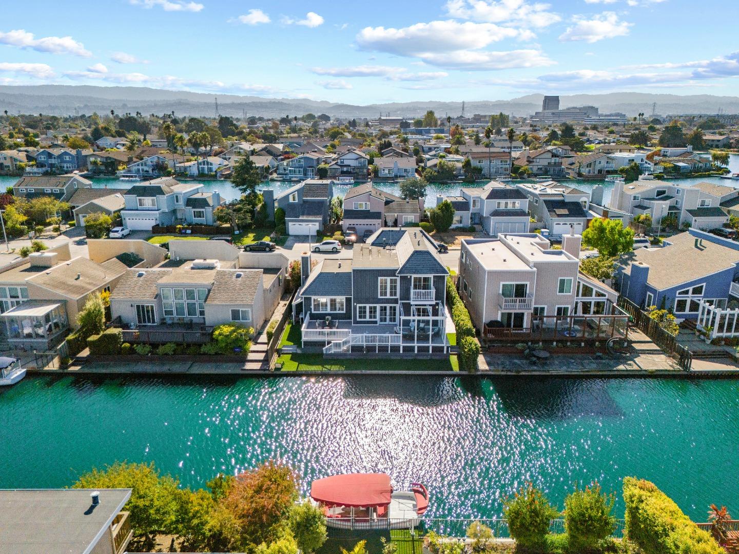 a view of a lake with building in ocean view