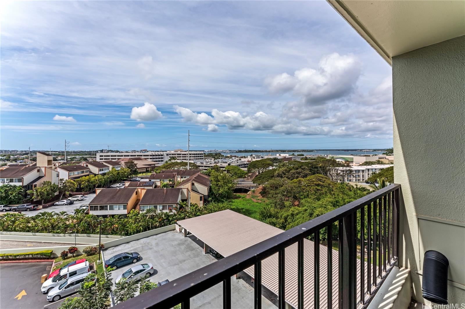 a view of a city from a balcony