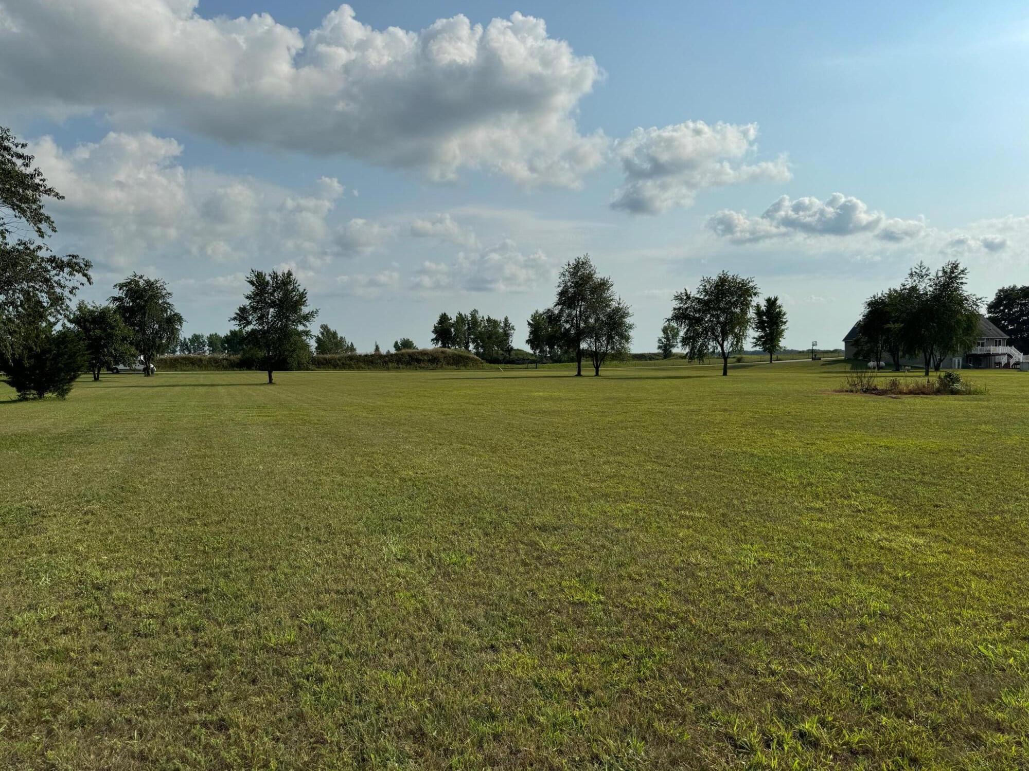 a view of a field with an ocean