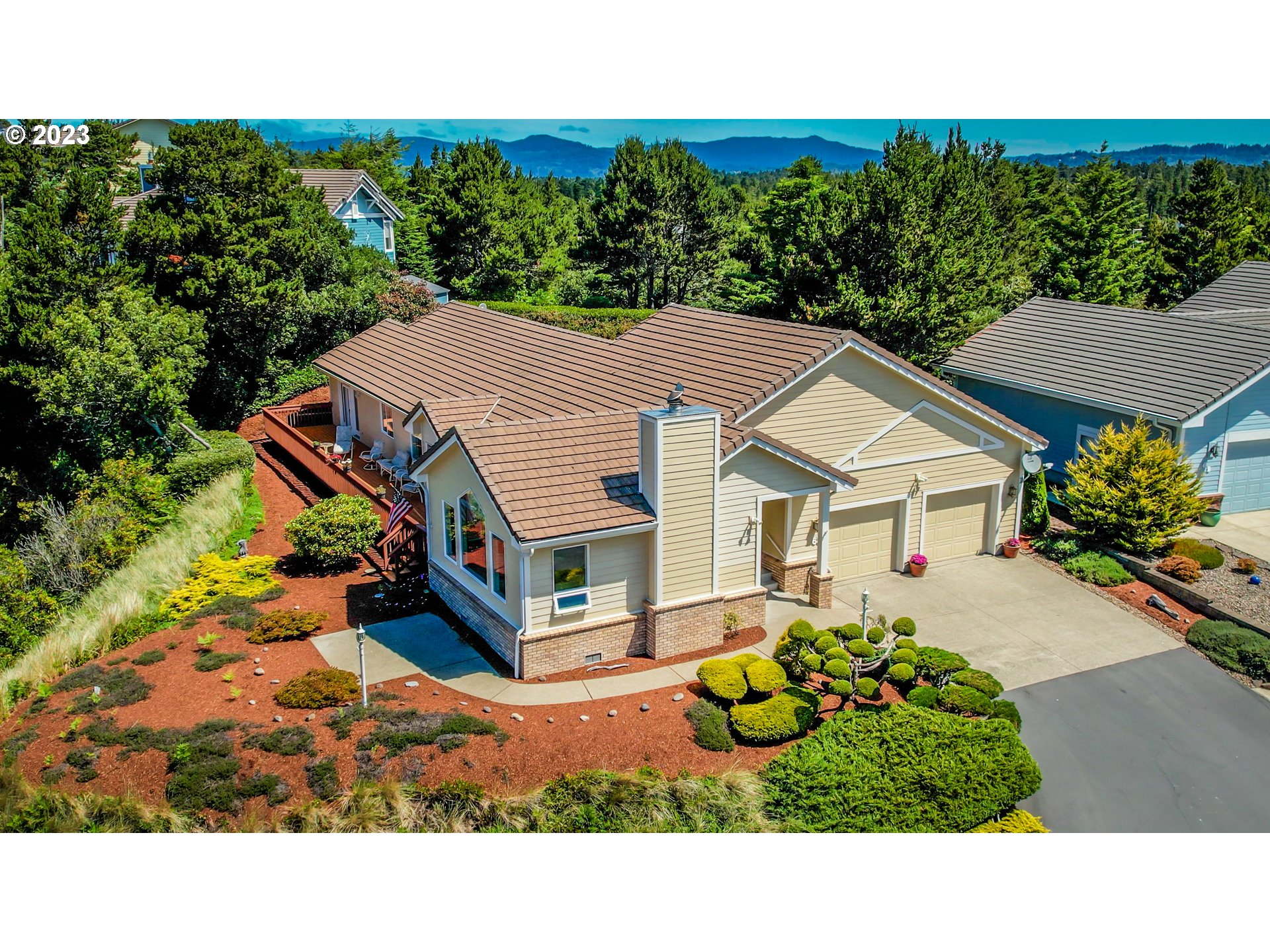 a aerial view of a house with garden