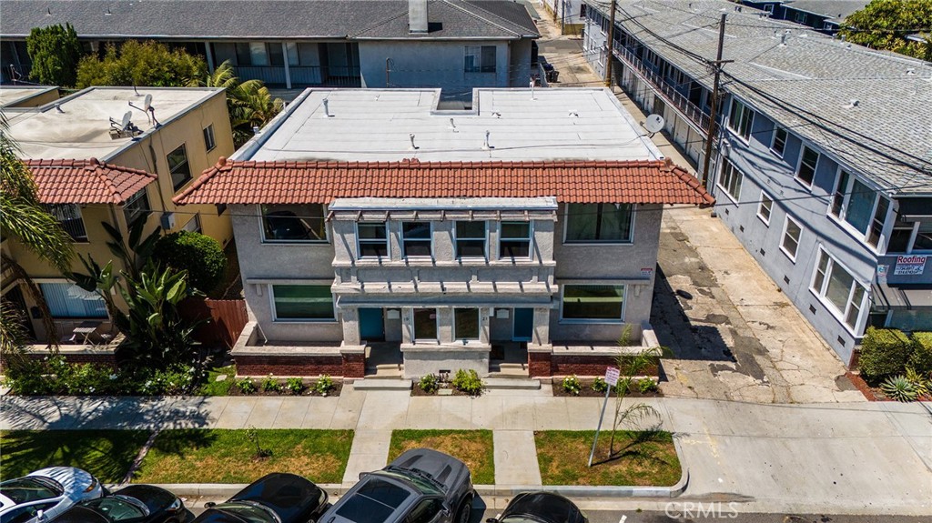 a aerial view of a house with swimming pool