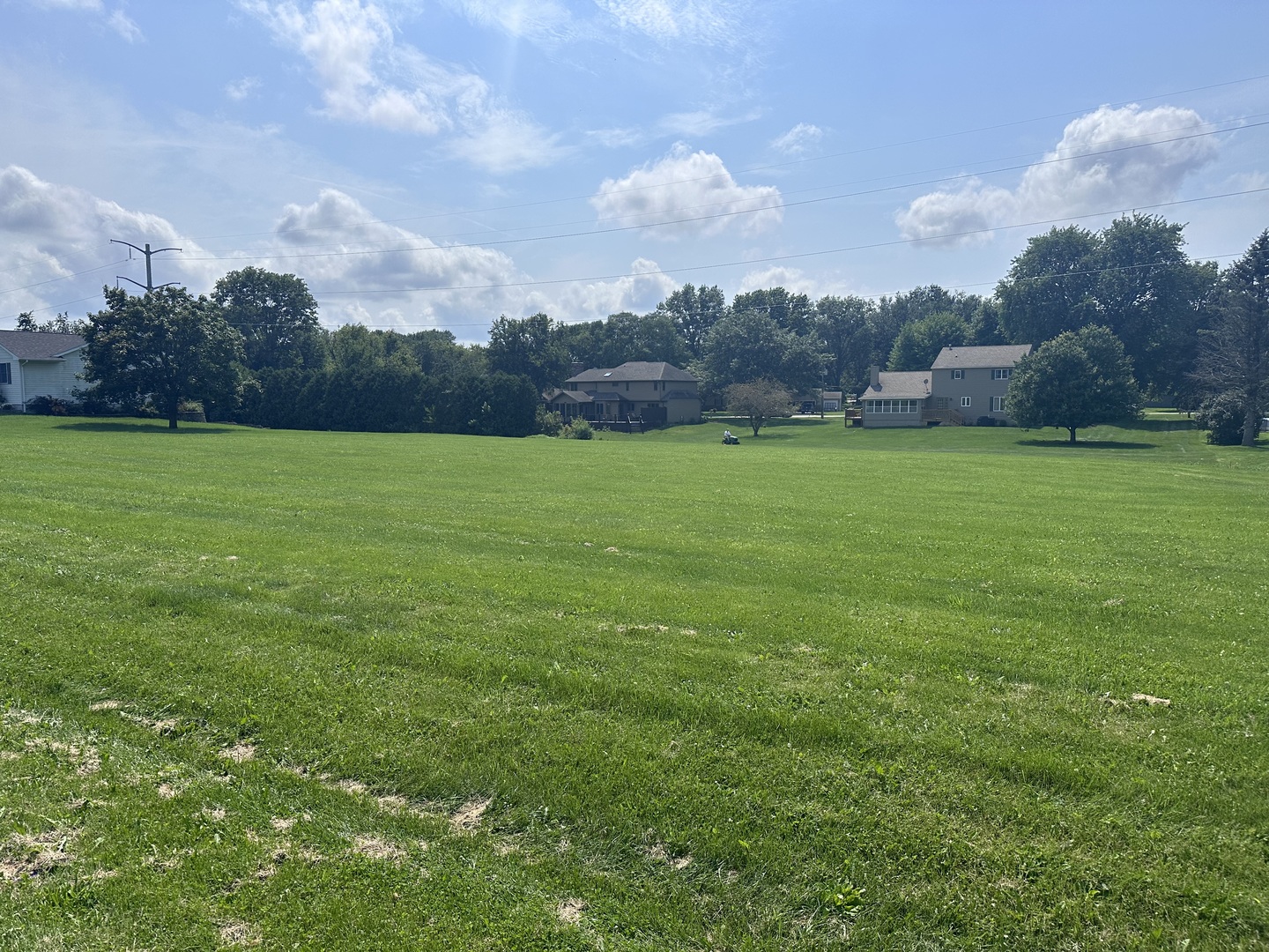 a view of a field of grass and trees