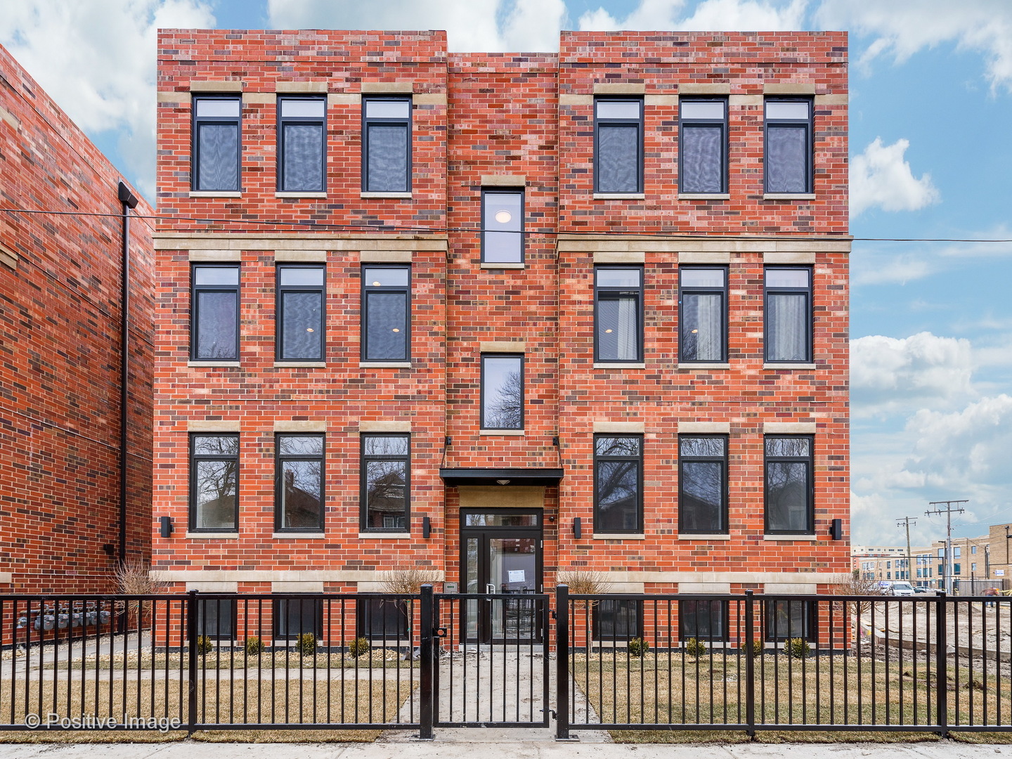 front view of a brick building