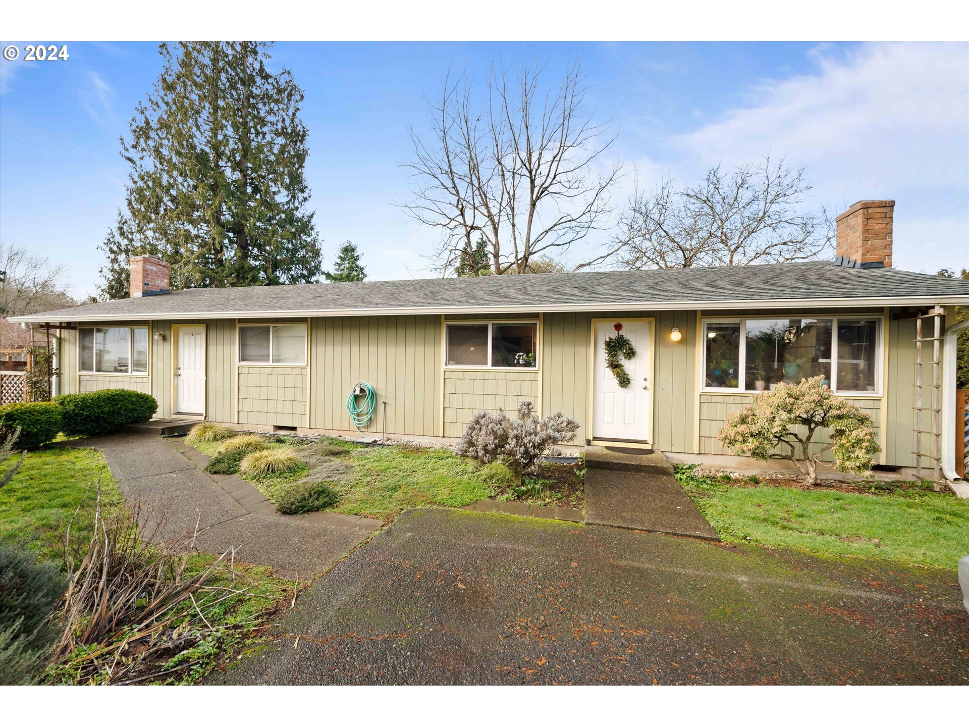 a front view of a house with patio