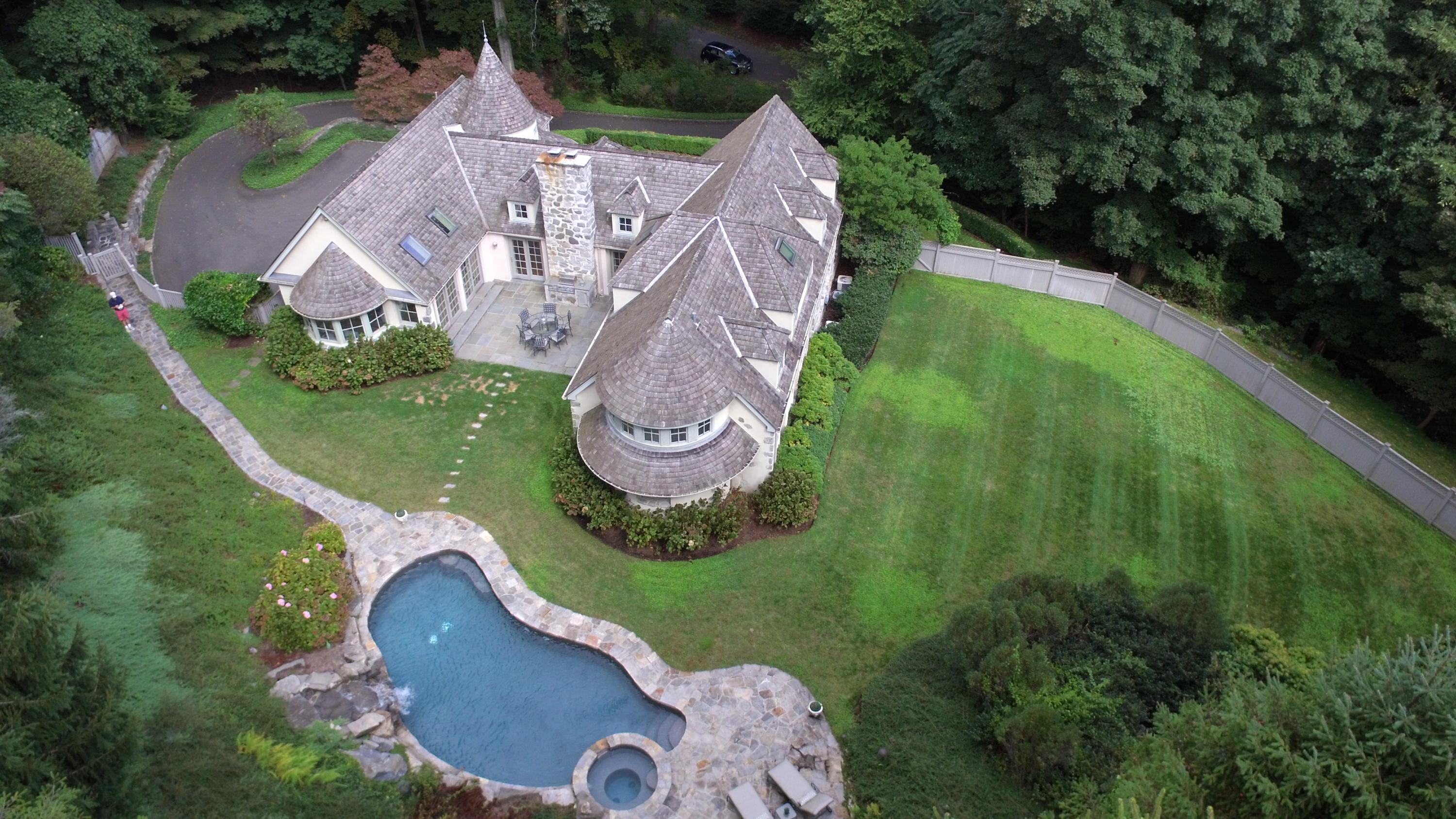 an aerial view of a house