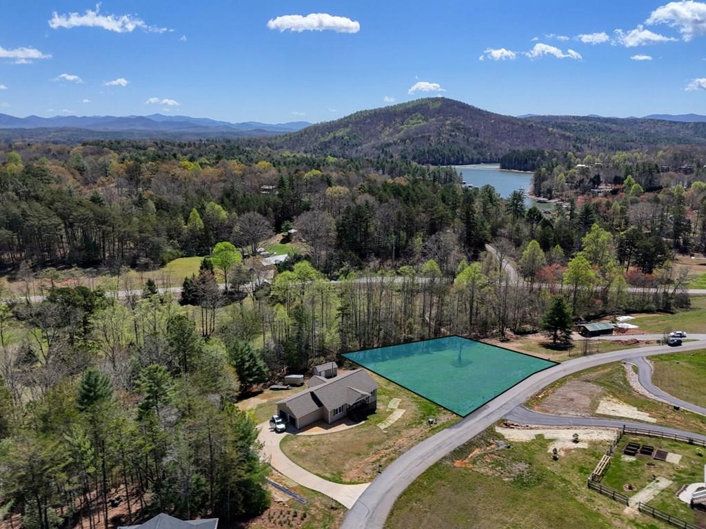 a view of a backyard with mountain view