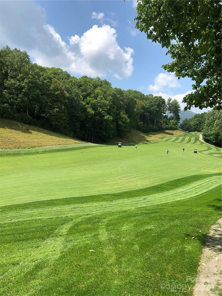 a view of a golf course with a lake