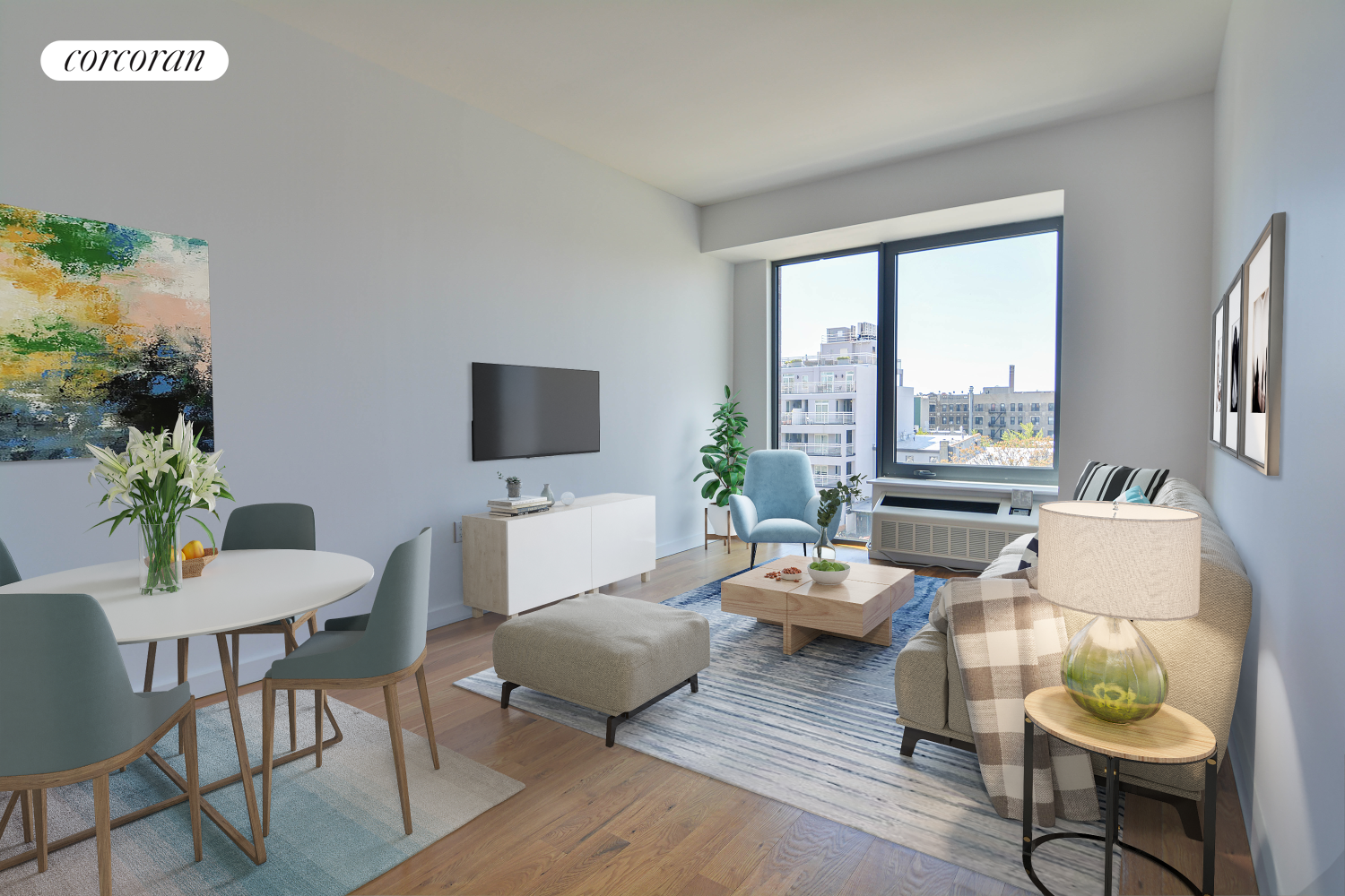 a living room with furniture and a flat screen tv