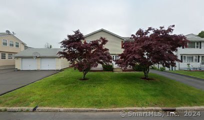 a view of a house with a tree and a garden