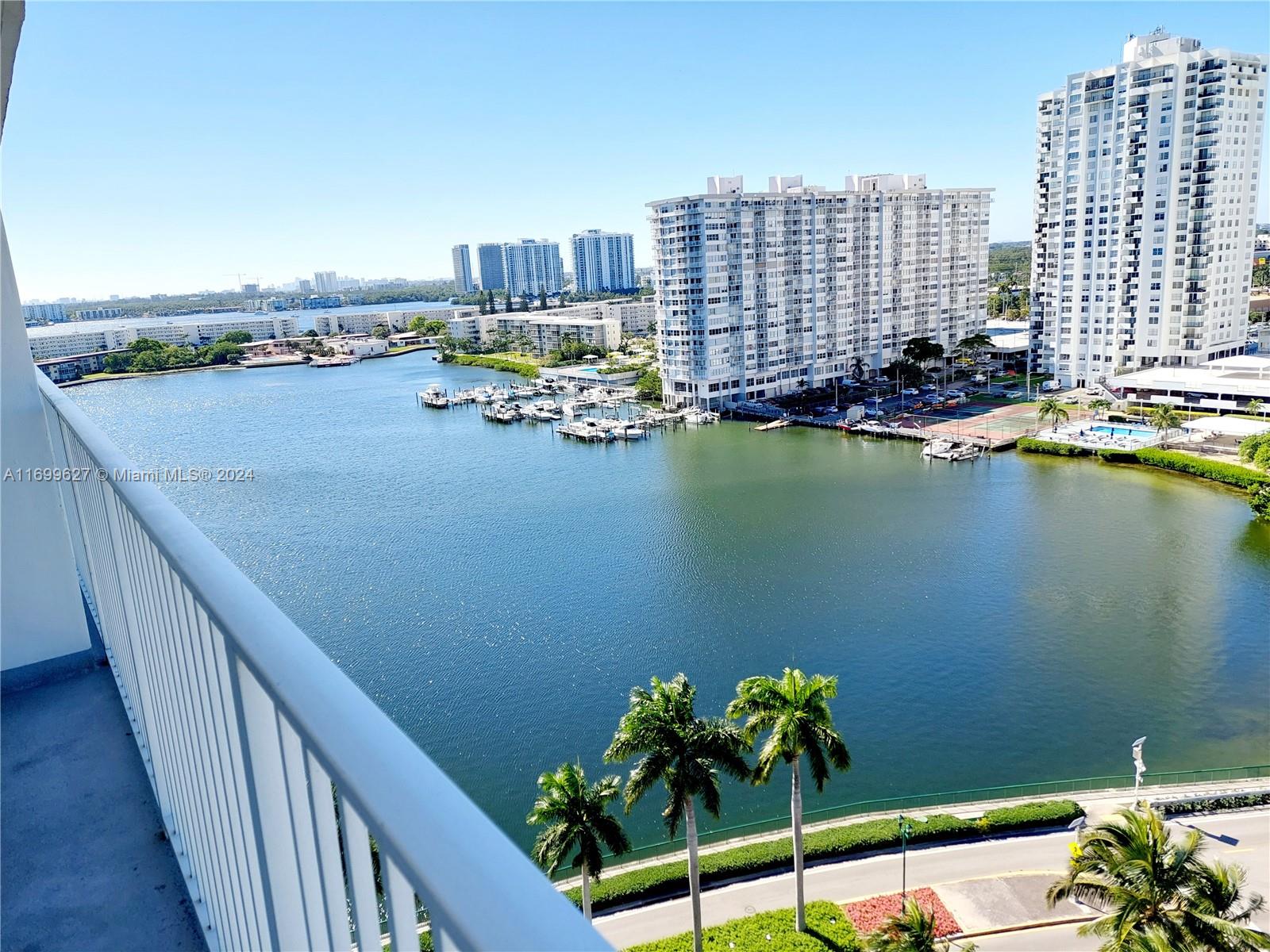 a view of a lake with a city view