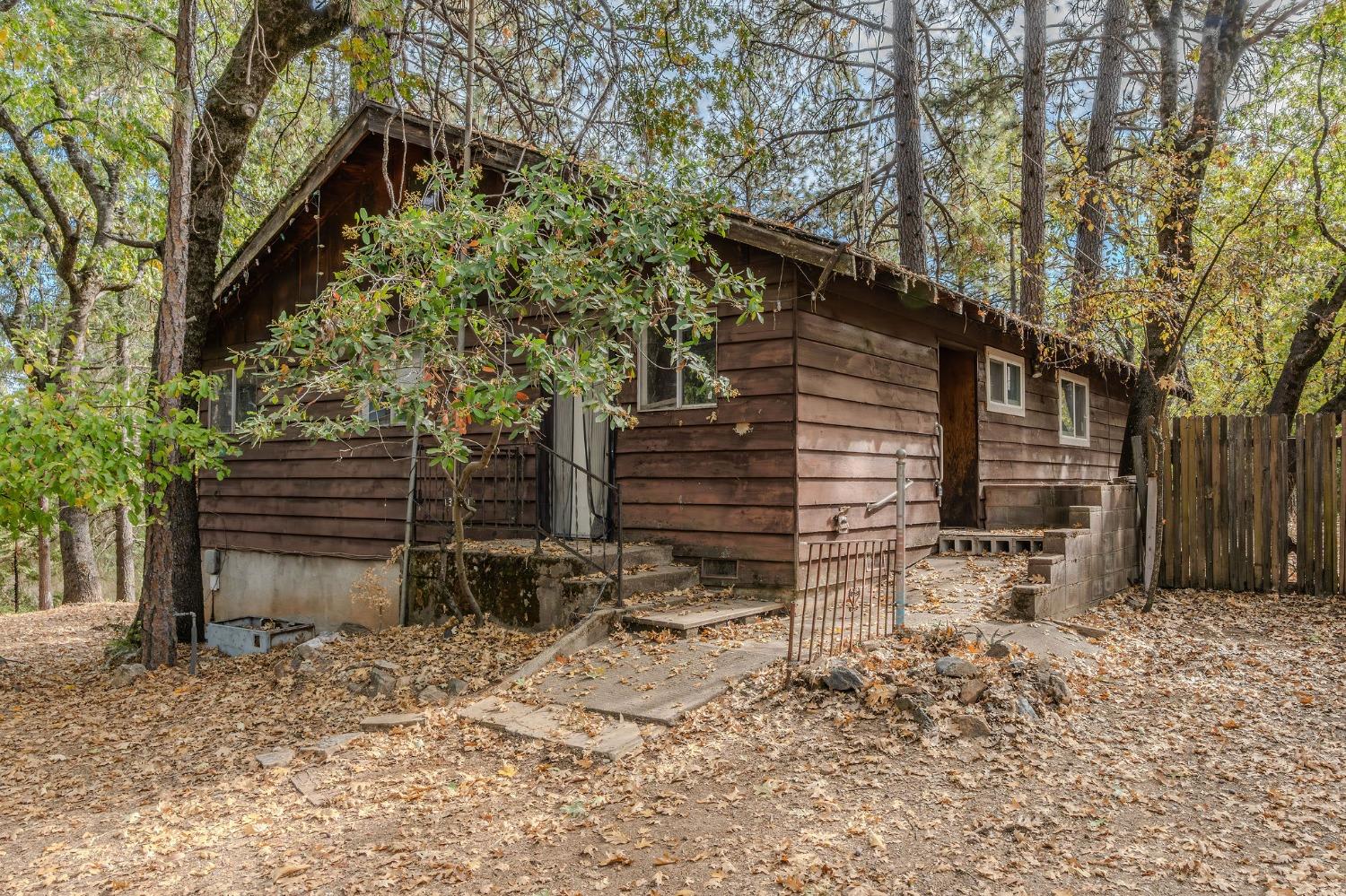 a view of a house with a yard and large tree