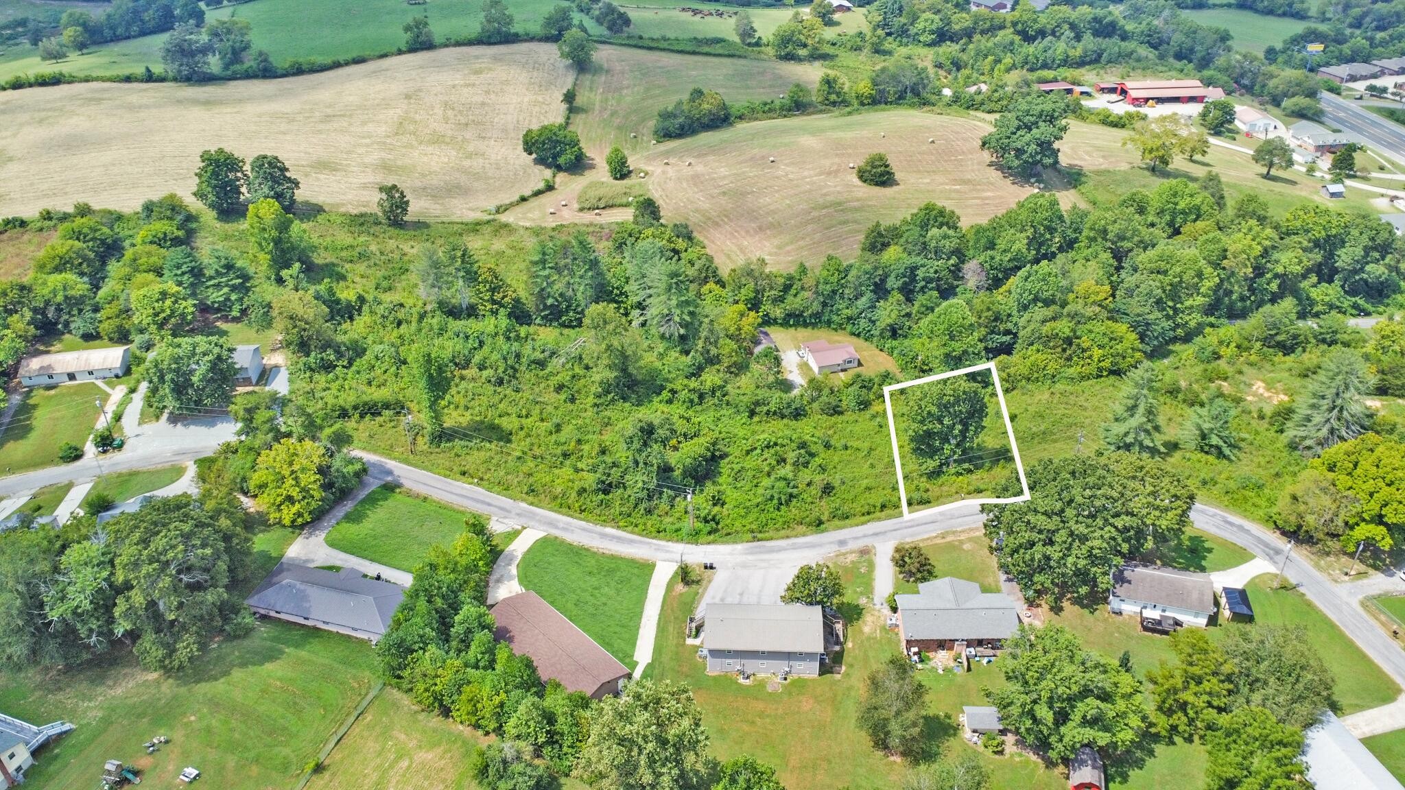 an aerial view of a house with a yard and lake view