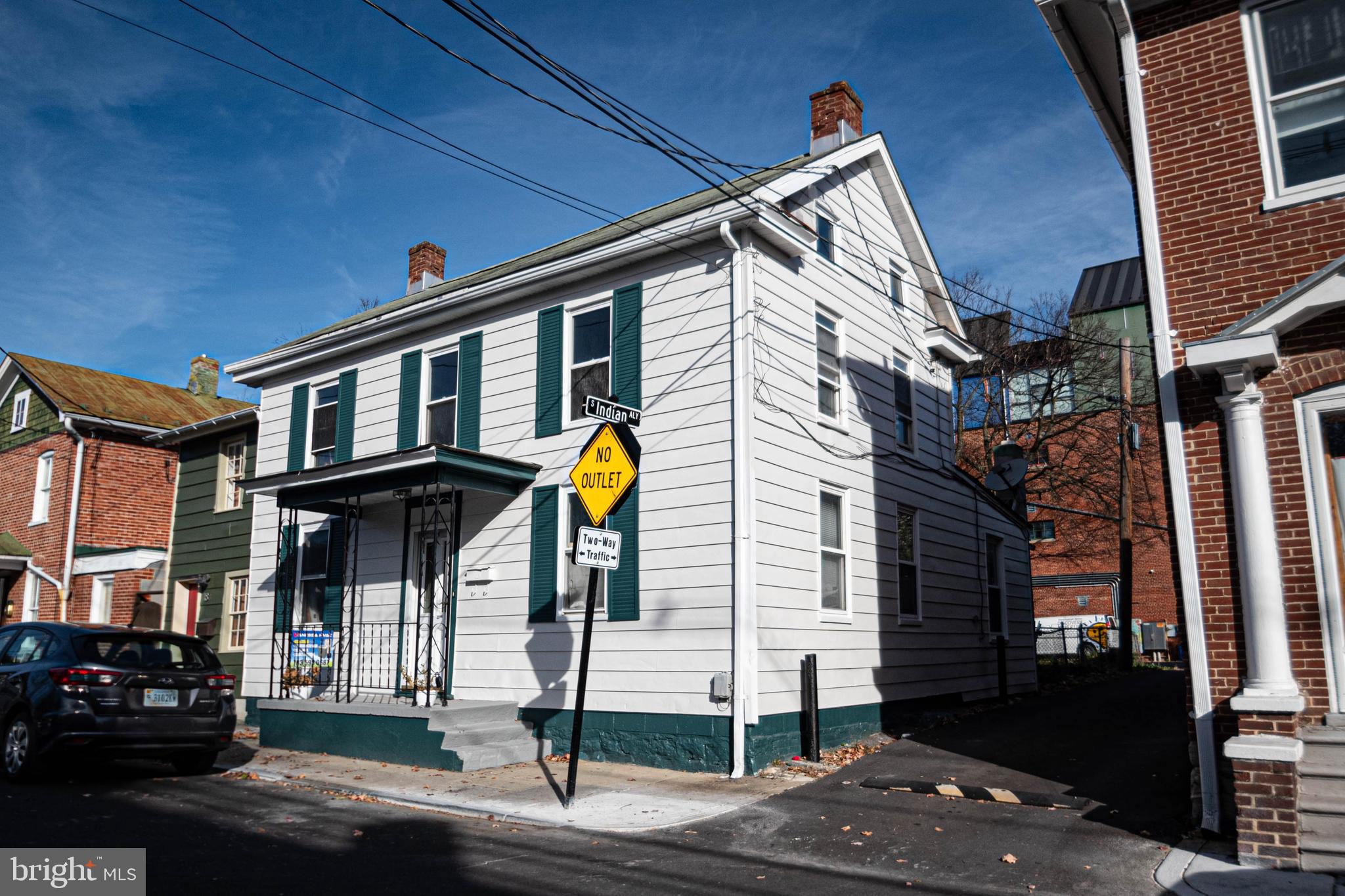 a front view of a building with street