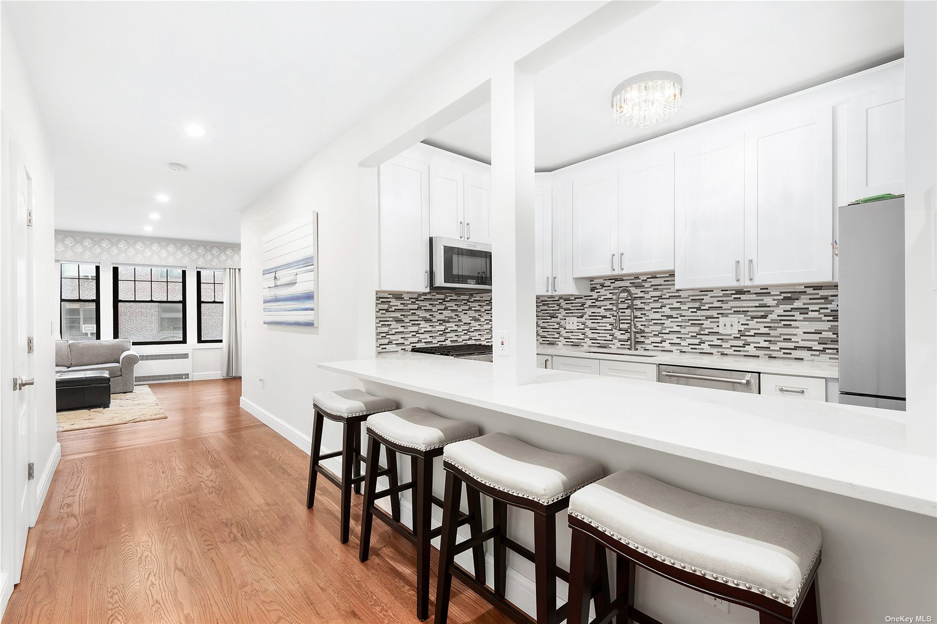 a view of kitchen with dining area