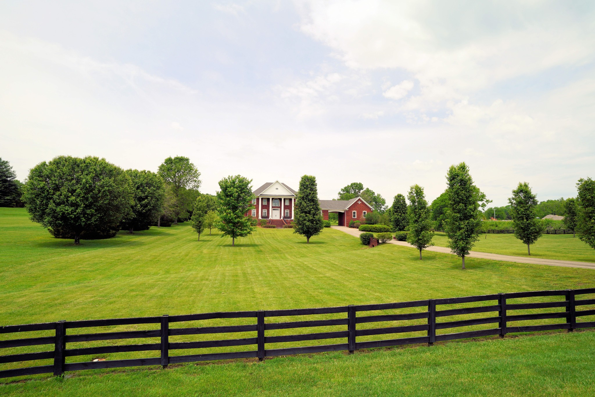 a view of a big yard with wooden fence