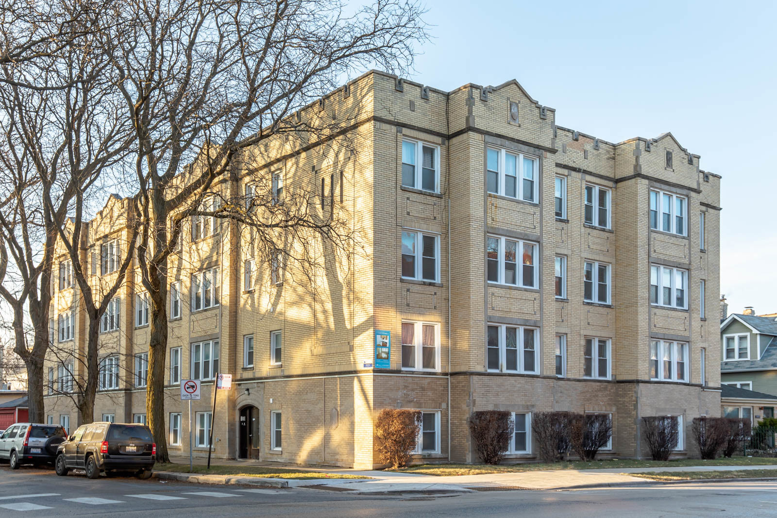 a front view of a building