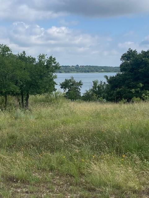 a view of a lake with houses in the back