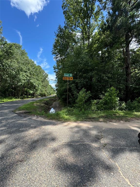 a view of a road with a trees in the background