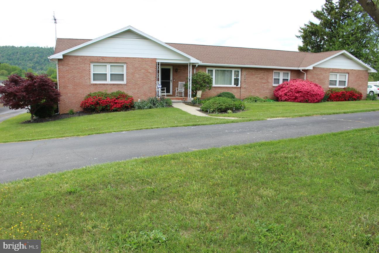 a front view of house with yard and green space