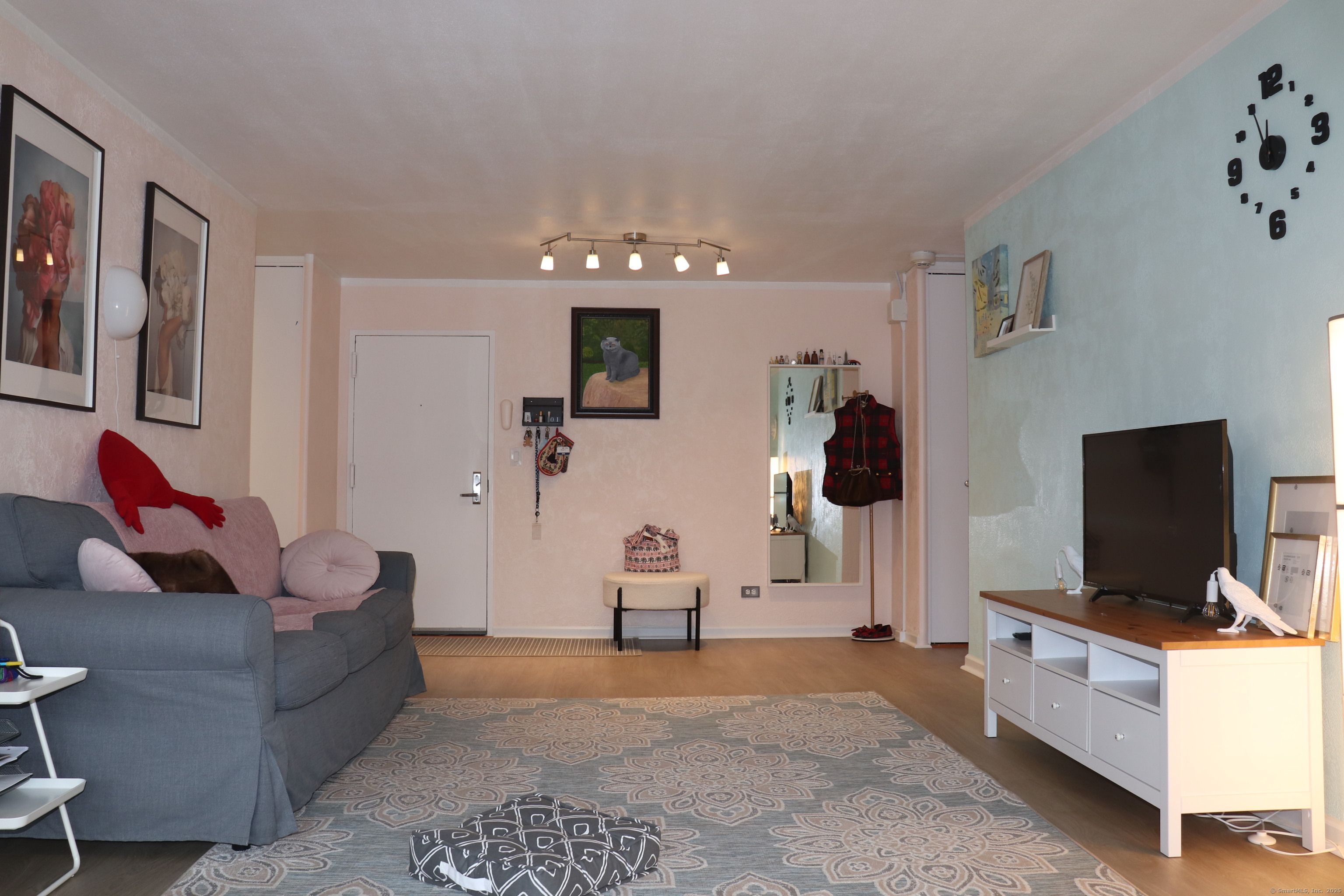 a living room with furniture and a flat screen tv