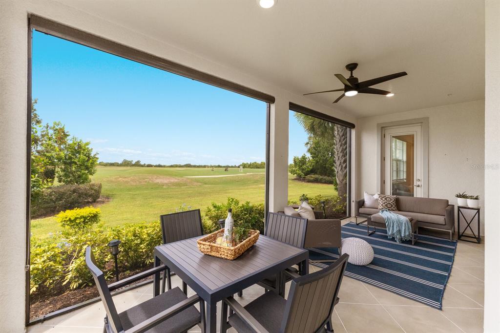 a view of a patio with lake view and a ocean view