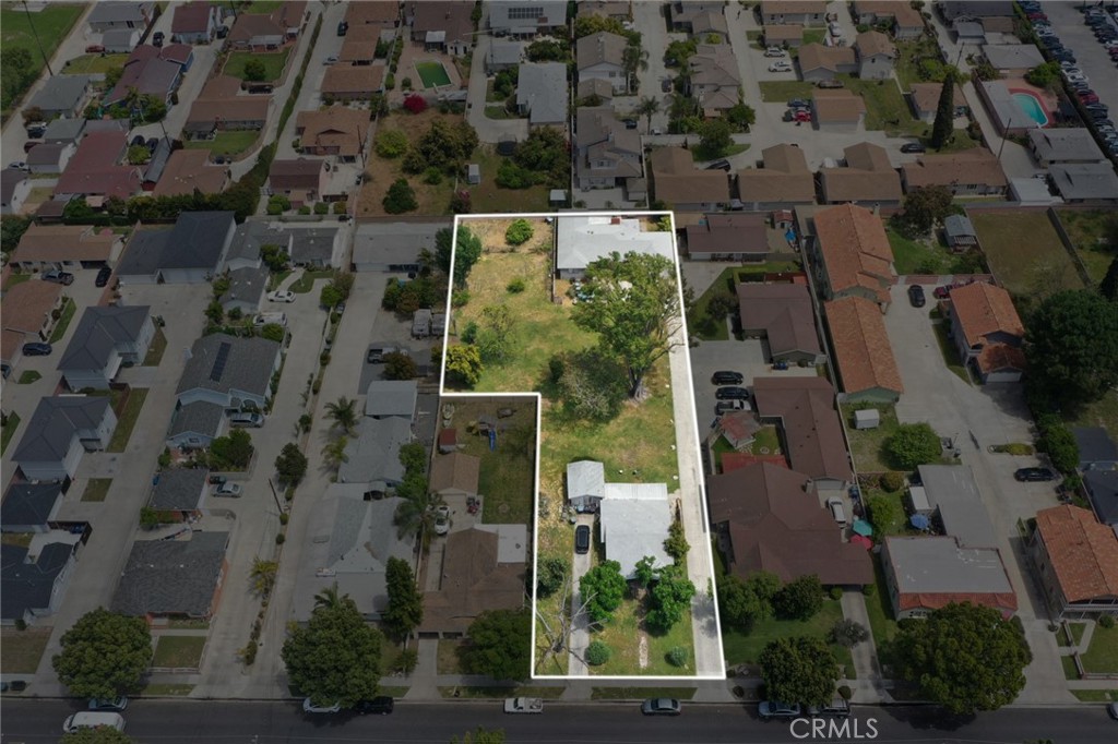 an aerial view of a building with outdoor space