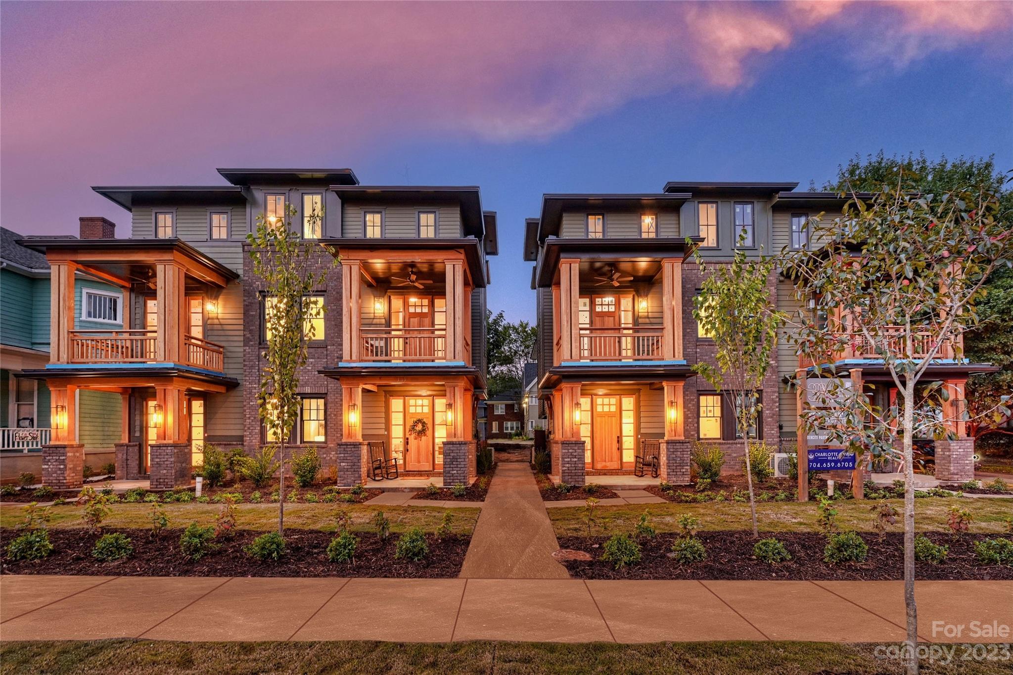 a front view of multiple houses