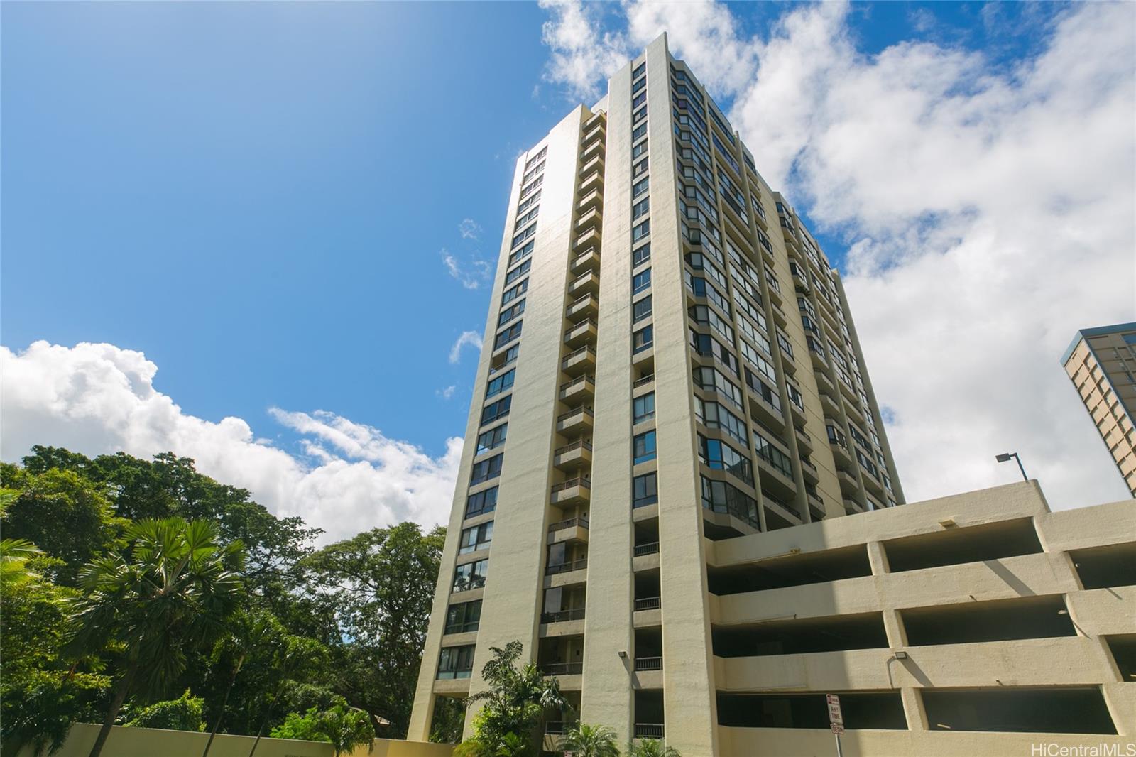 a view of tall buildings