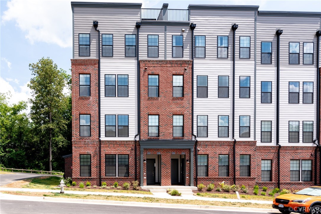 a front view of a multi story building