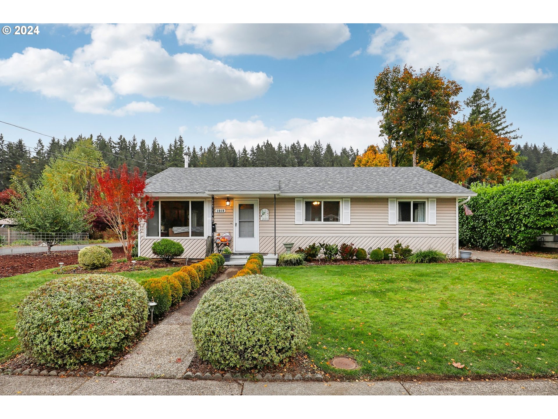 a front view of a house with garden