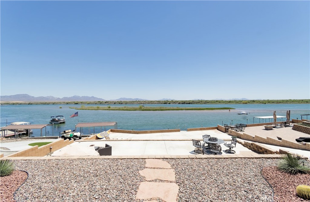 a view of a lake with outdoor space