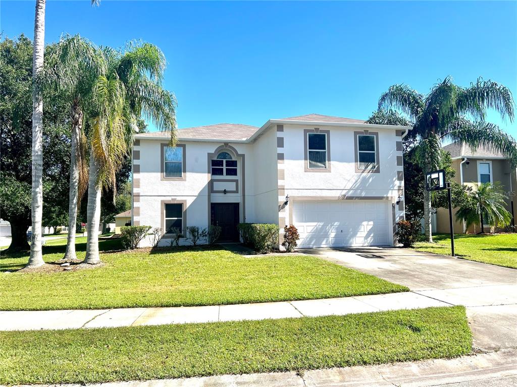 a view of house with yard and palm tree