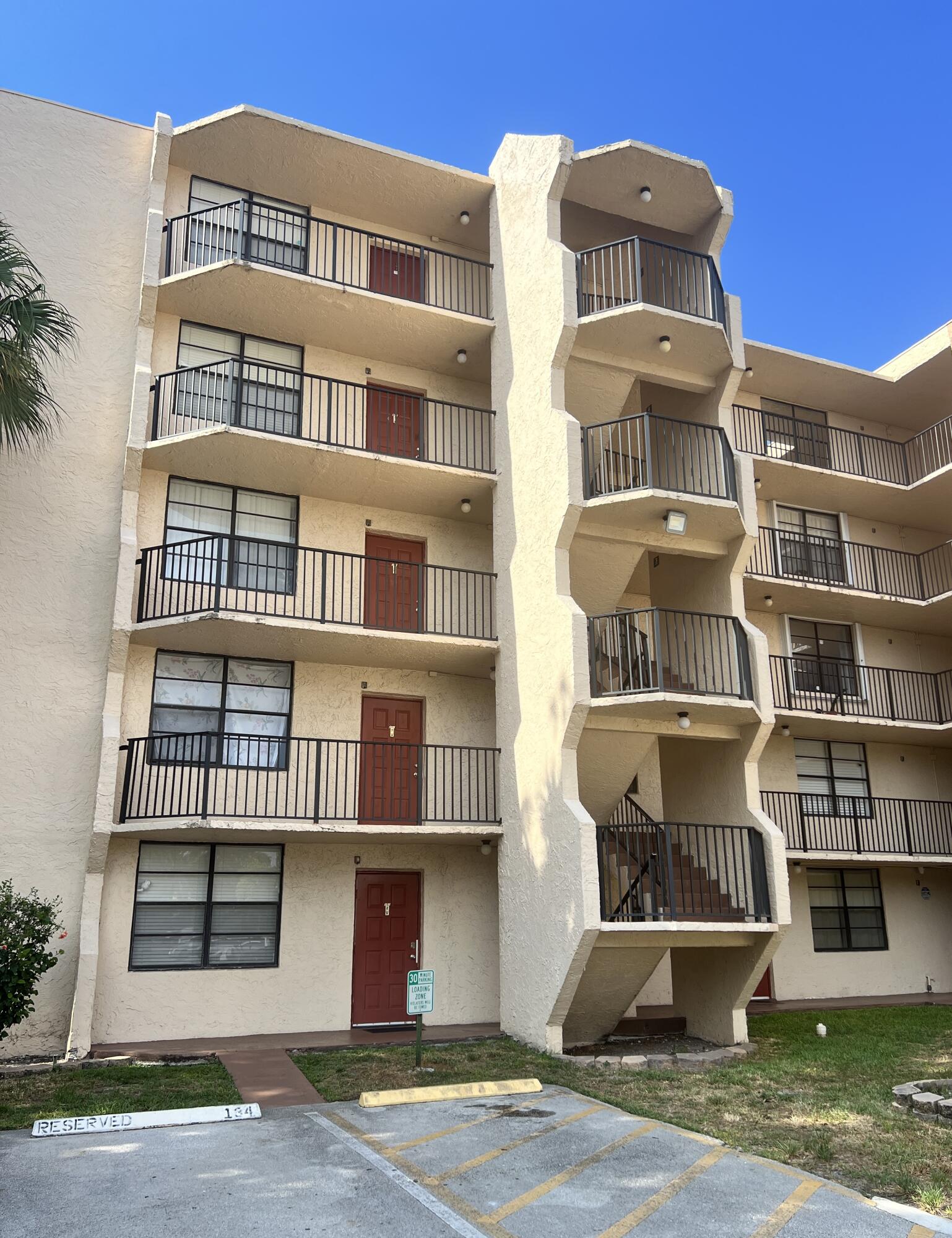 a front view of a multi story building