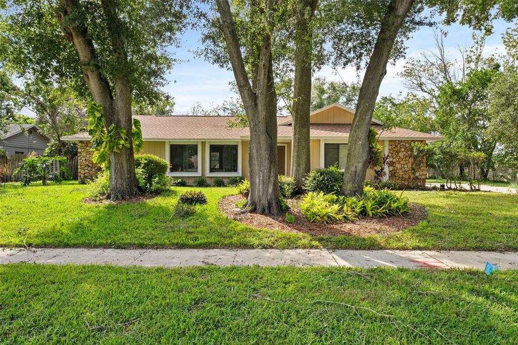 a front view of house with yard and green space