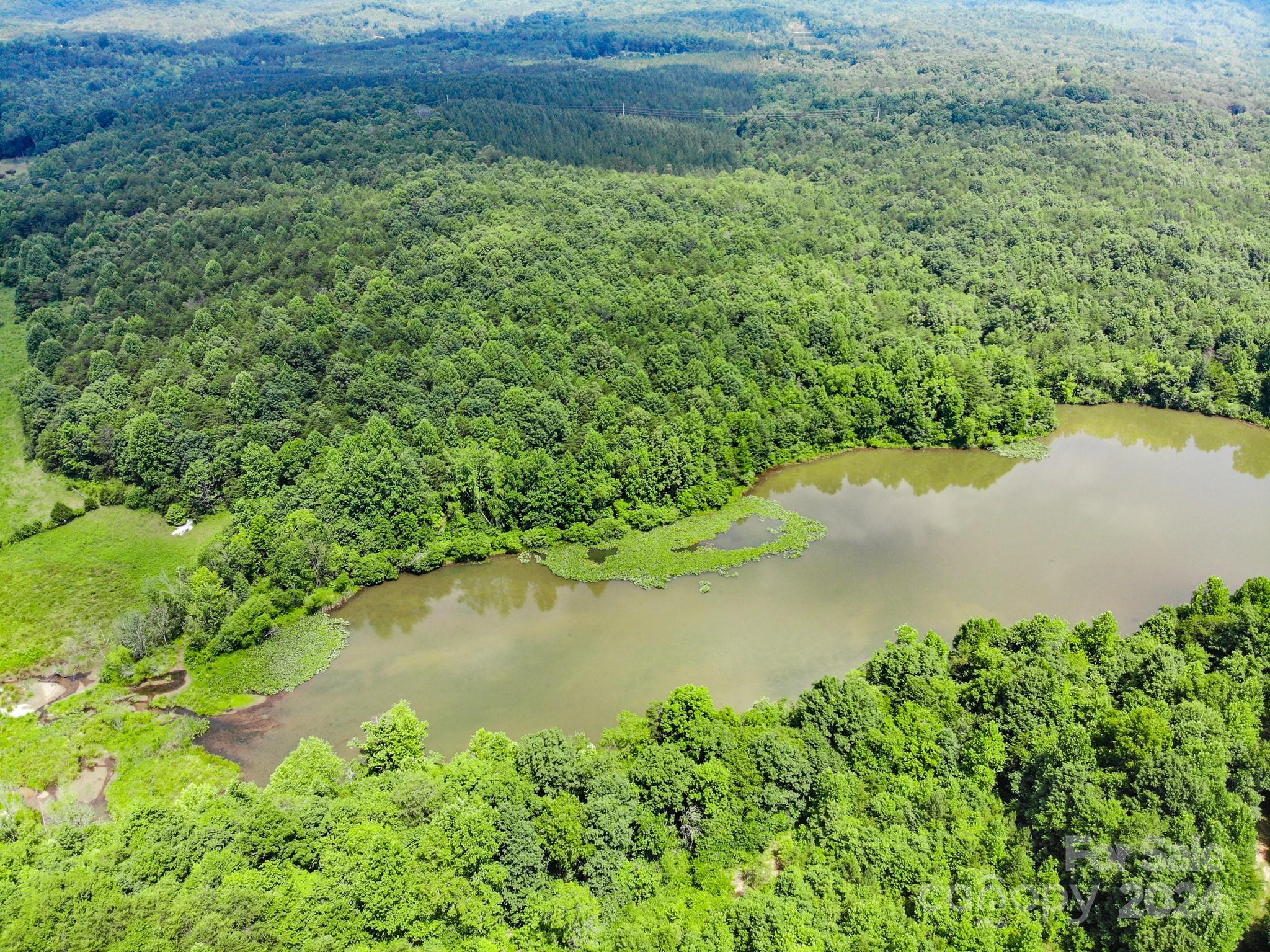 a view of a lake with a park