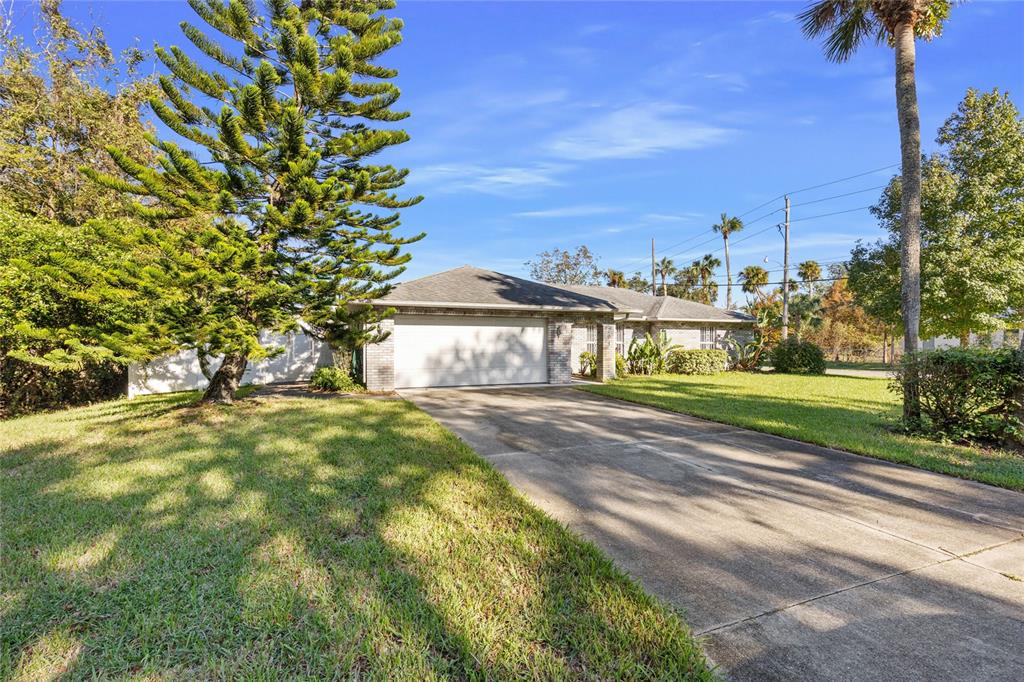 a view of a house with a yard and tree s